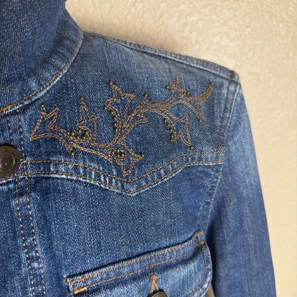 Women’s Sz Small Lauren Jeans Denim Jacket stitching & beading details Excellent - Picture 6 of 7